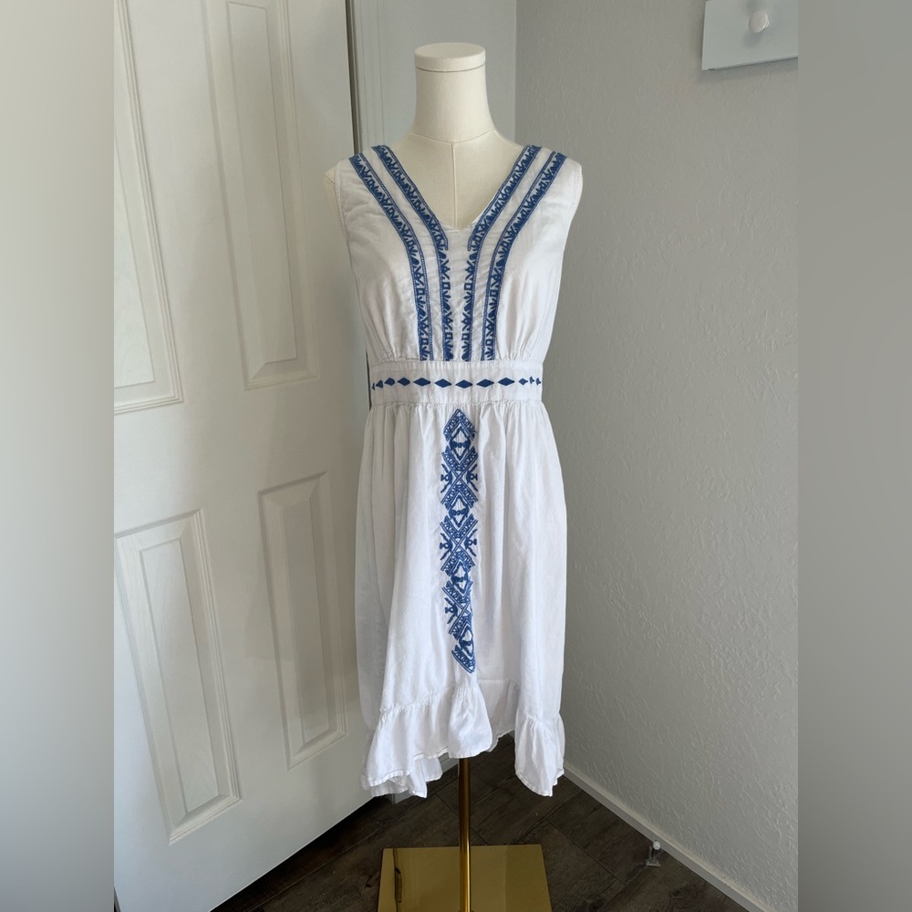 Embroidered White and Blue Dress